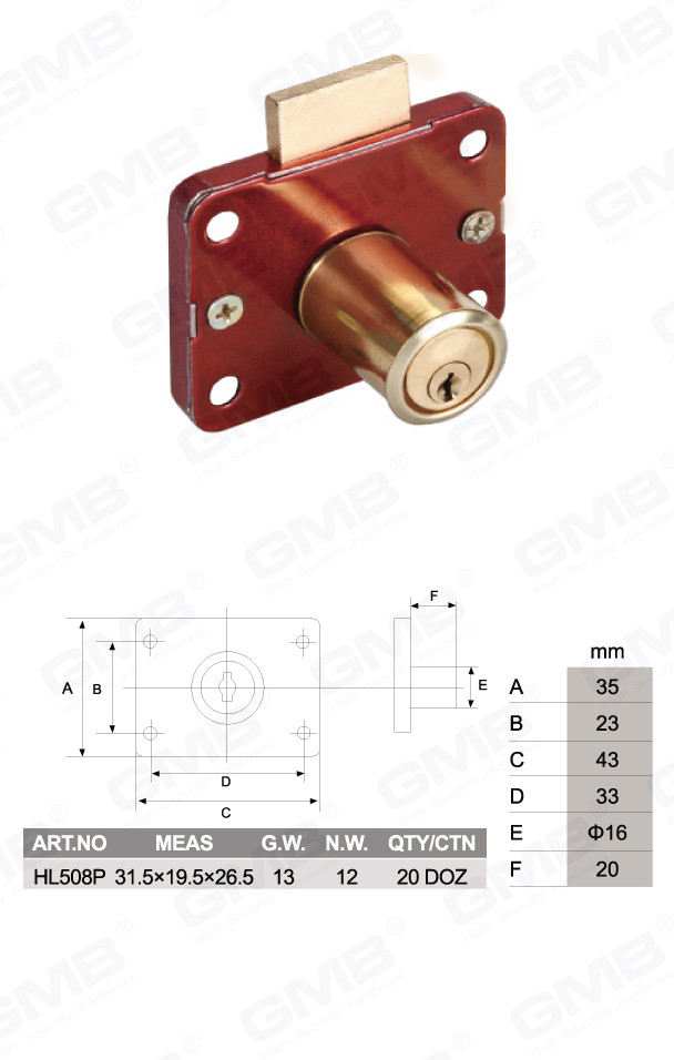 Serrure de tiroir en alliage de zinc de haute qualit&eacute;, porte d'armoire et tiroir de bureau de meubles (HL508P) (2)