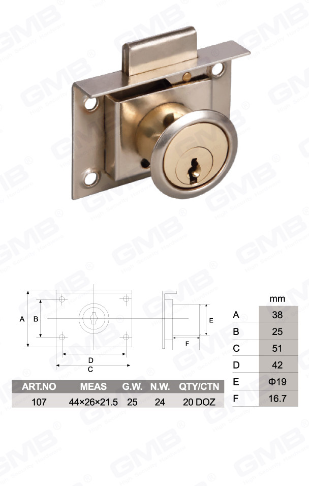 Serrure de tiroir en alliage de zinc de haute qualit&eacute;, porte d'armoire et tiroir de bureau de meubles (107)