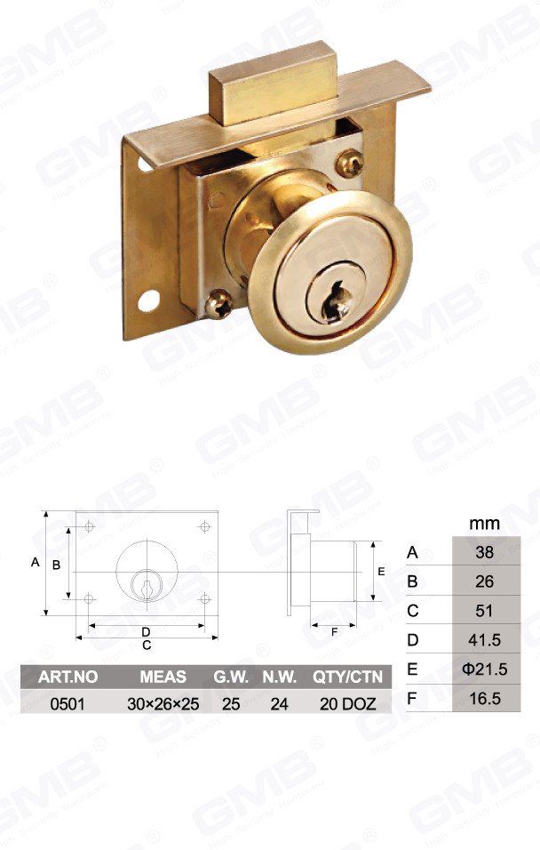 Serrure de tiroir en alliage de zinc de haute qualit&eacute;, porte d'armoire et tiroir de bureau de meubles (502)