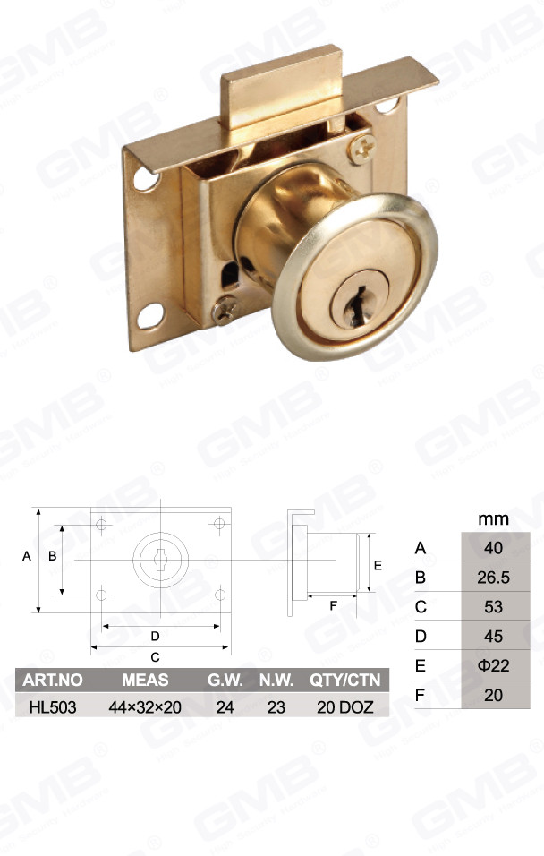 Serrure de tiroir en alliage de zinc de haute qualit&eacute;, porte d'armoire et tiroir de bureau de meubles (HL503) (2)