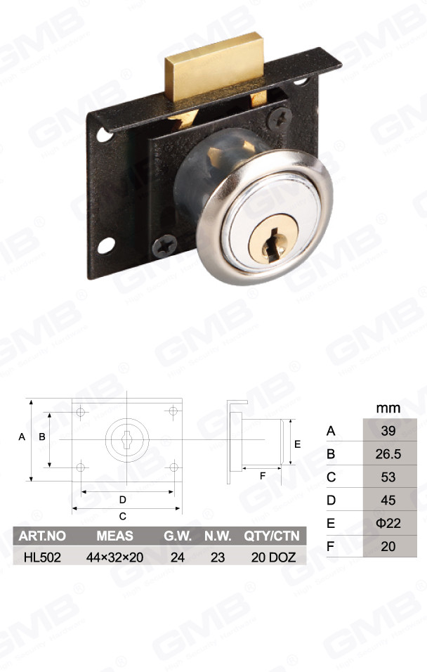 Serrure de tiroir en alliage de zinc de haute qualit&eacute;, porte d'armoire et tiroir de bureau de meubles (HL502) (2)