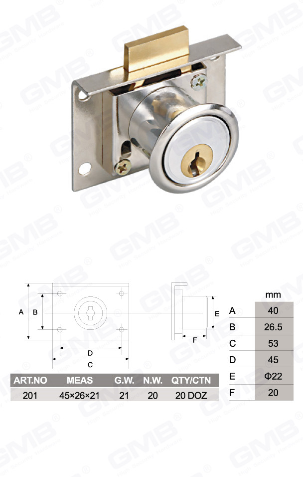 Serrure de tiroir en alliage de zinc de haute qualit&eacute;, porte d'armoire et tiroir de bureau de meubles (202)