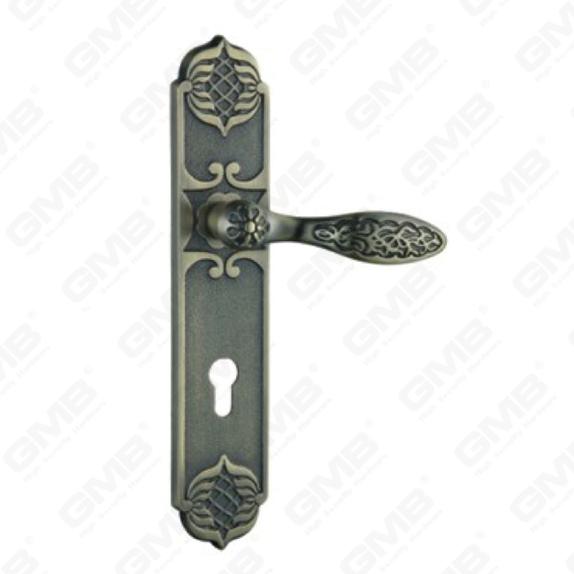 Poignée de porte Poignée de quincaillerie de porte en bois Serrure de poignée de porte sur plaque pour serrure à mortaise par poignée de plaque de porte en alliage de zinc ou en acier (ZL961-Z92-DAB)