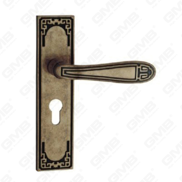 Poignée de porte Poignée de quincaillerie de porte en bois Serrure de poignée de porte sur plaque pour serrure à mortaise par poignée de plaque de porte en alliage de zinc ou en acier (ZM615-E05-DHB)