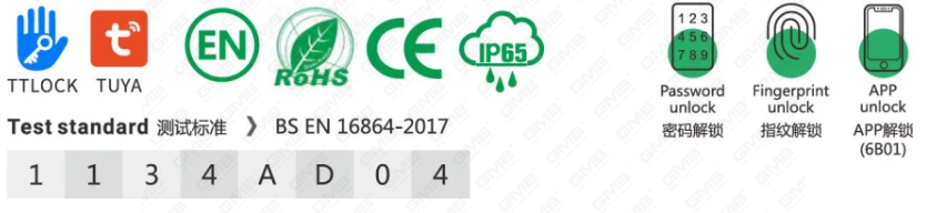 Haute sécurité sans clé IP65 WiFi Digital Empreinte Mot de passe TUYA / TT App Smart Electronic Paklock