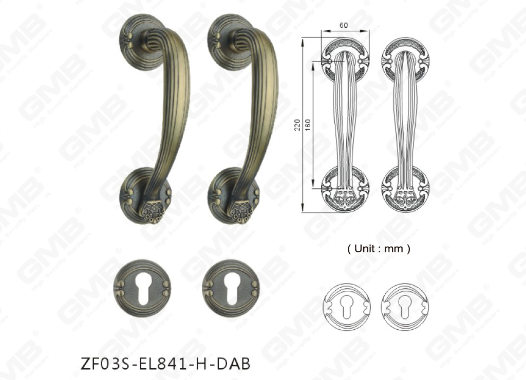 Grande poignée de traction classique en alliage de zinc de porte extérieure de luxe (ZF03S-EL841-H-DAB)