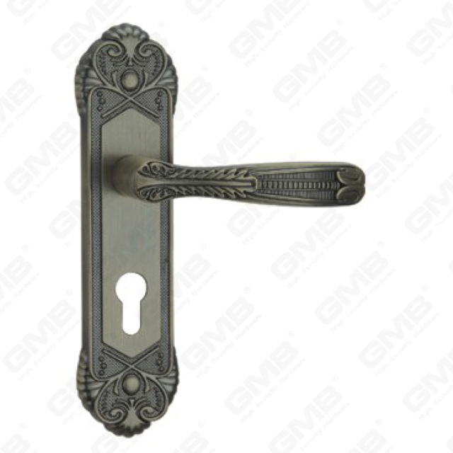 Poignée de porte Poignée de quincaillerie de porte en bois Poignée de porte sur plaque pour serrure à mortaise par poignée de plaque de porte en alliage de zinc ou en acier (CM598-C35-DAB)