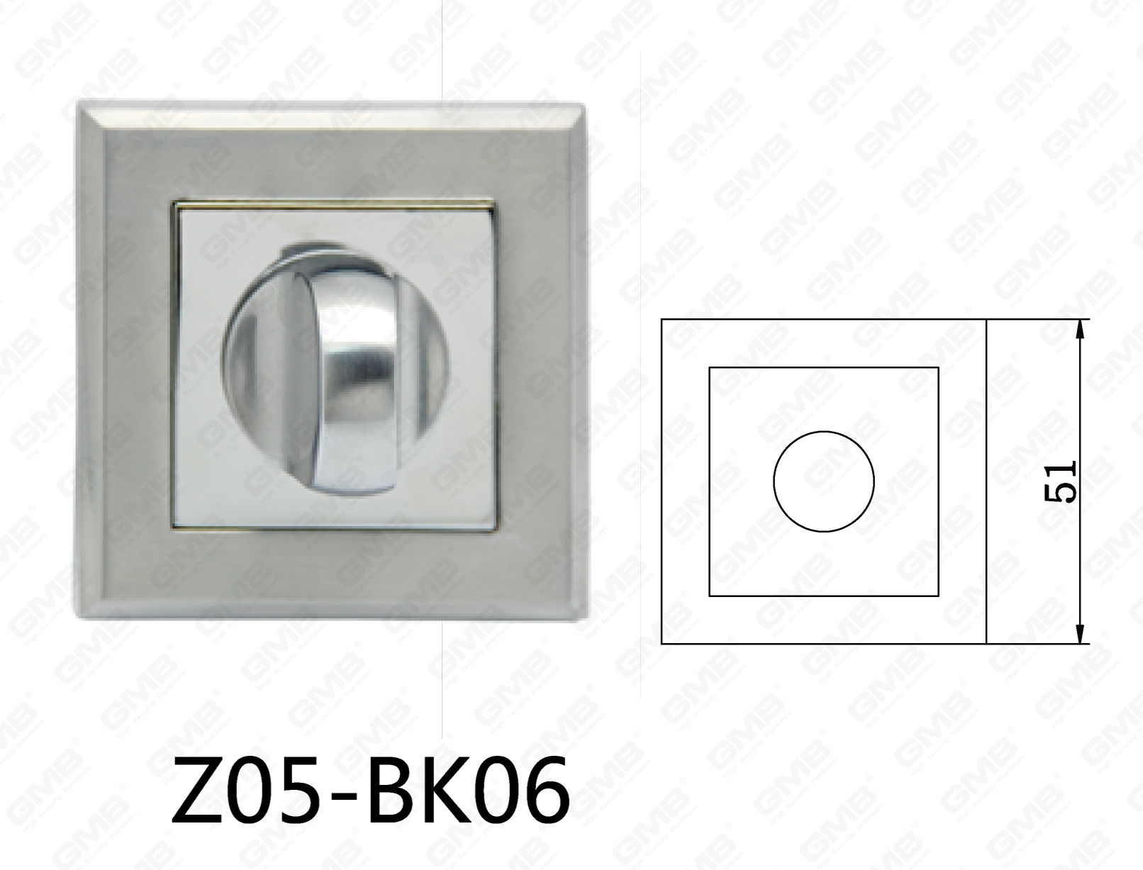 Poignée de porte en aluminium en alliage de zinc Zamak Écusson carré (Z05-BK06)
