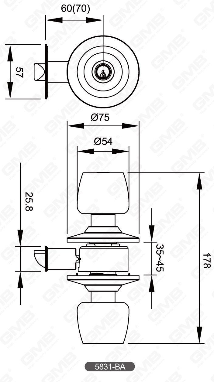 05 Serrure &agrave; bouton cylindrique s&eacute;rie-12