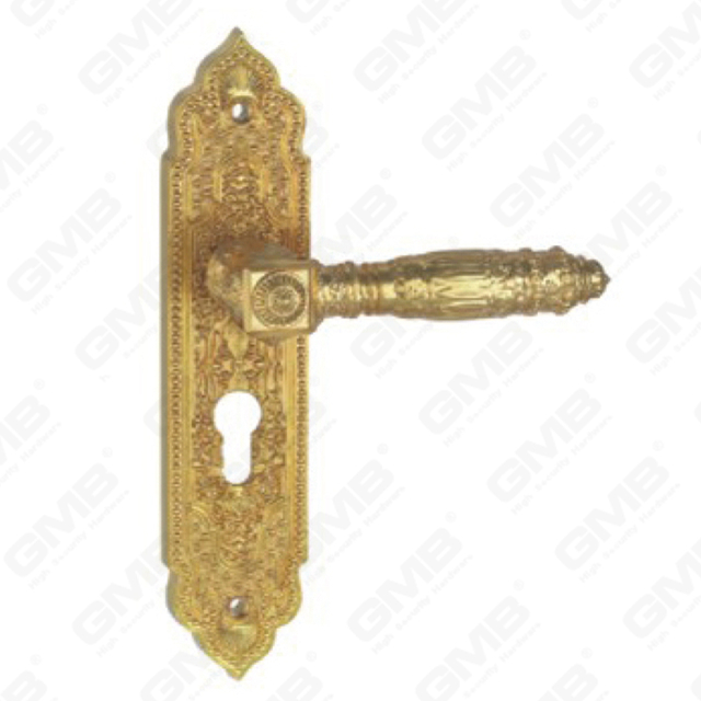 Poignée de porte Poignée de quincaillerie de porte en bois Serrure de poignée de porte sur plaque pour serrure à mortaise par poignée de plaque de porte en alliage de zinc ou en acier (E626-E08-GPB)