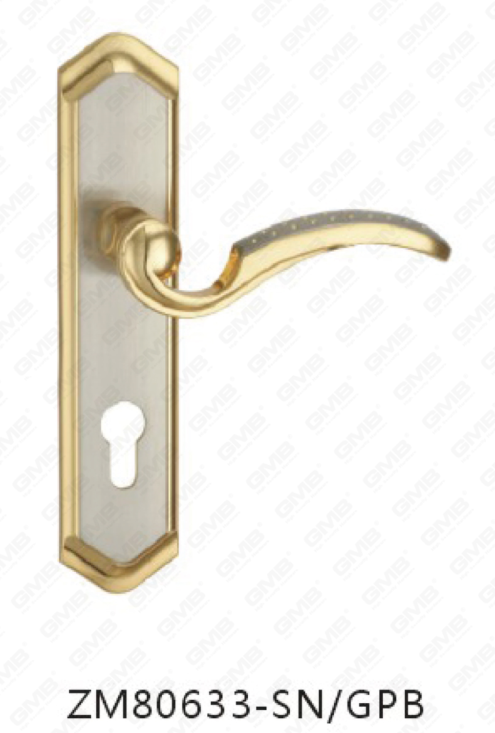 Poignée de porte Poignée de quincaillerie de porte en bois Serrure de poignée de porte sur plaque pour serrure à mortaise par poignée de plaque de porte en alliage de zinc ou en acier (ZM80633-SN&GPB)