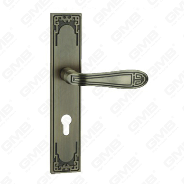 Poignée de porte Poignée de quincaillerie de porte en bois Serrure Poignée de porte sur plaque pour serrure à mortaise par poignée de plaque de porte en alliage de zinc ou en acier (E715-E05-DAB)