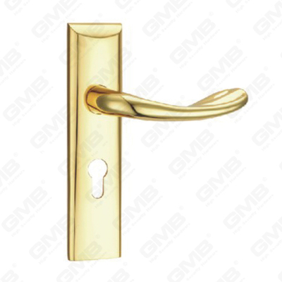 Poignée de porte Poignée de quincaillerie de porte en bois Poignée de porte sur plaque pour serrure à mortaise par poignée de plaque de porte en alliage de zinc ou en acier (TM400666-GPB)