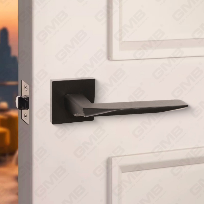 Poignée de serrure de porte fendue en alliage de zinc massif simple et moderne sur rosace carrée (Z072504)