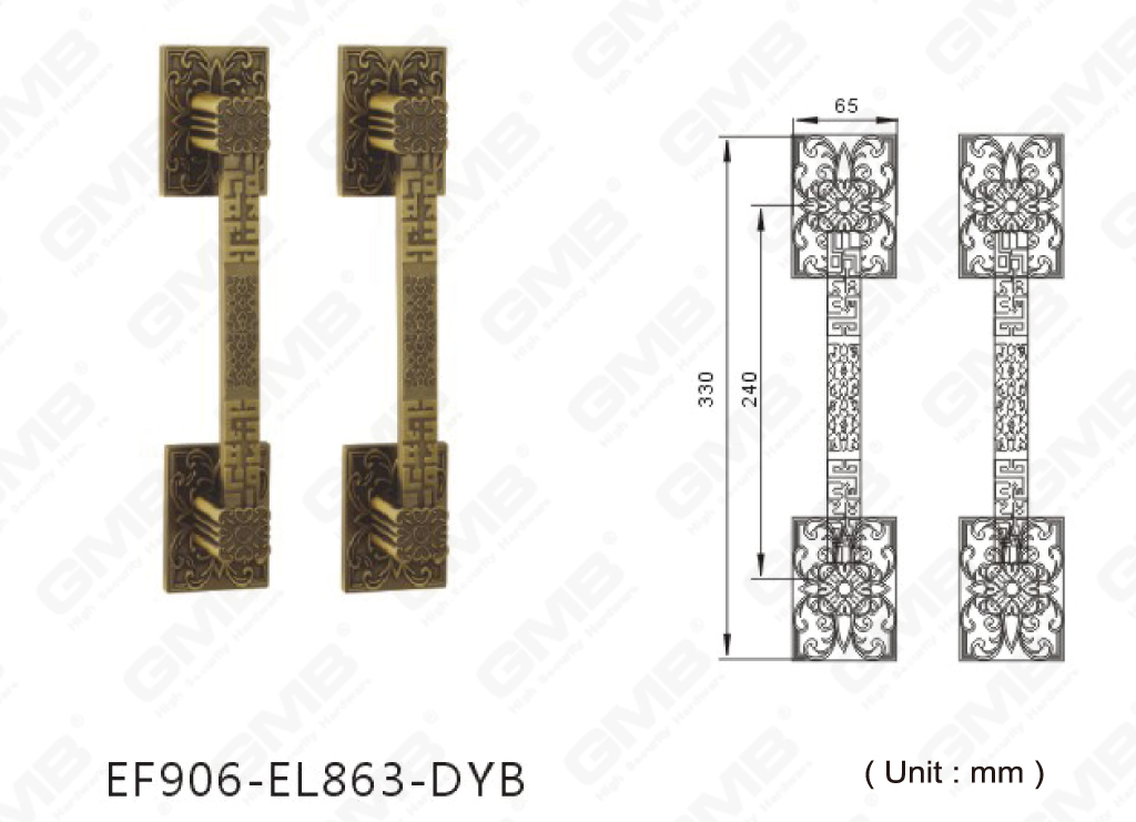 Grande poignée de traction classique en alliage de zinc de porte extérieure de luxe pour porte coulissante (EF906-EL863-DYB)