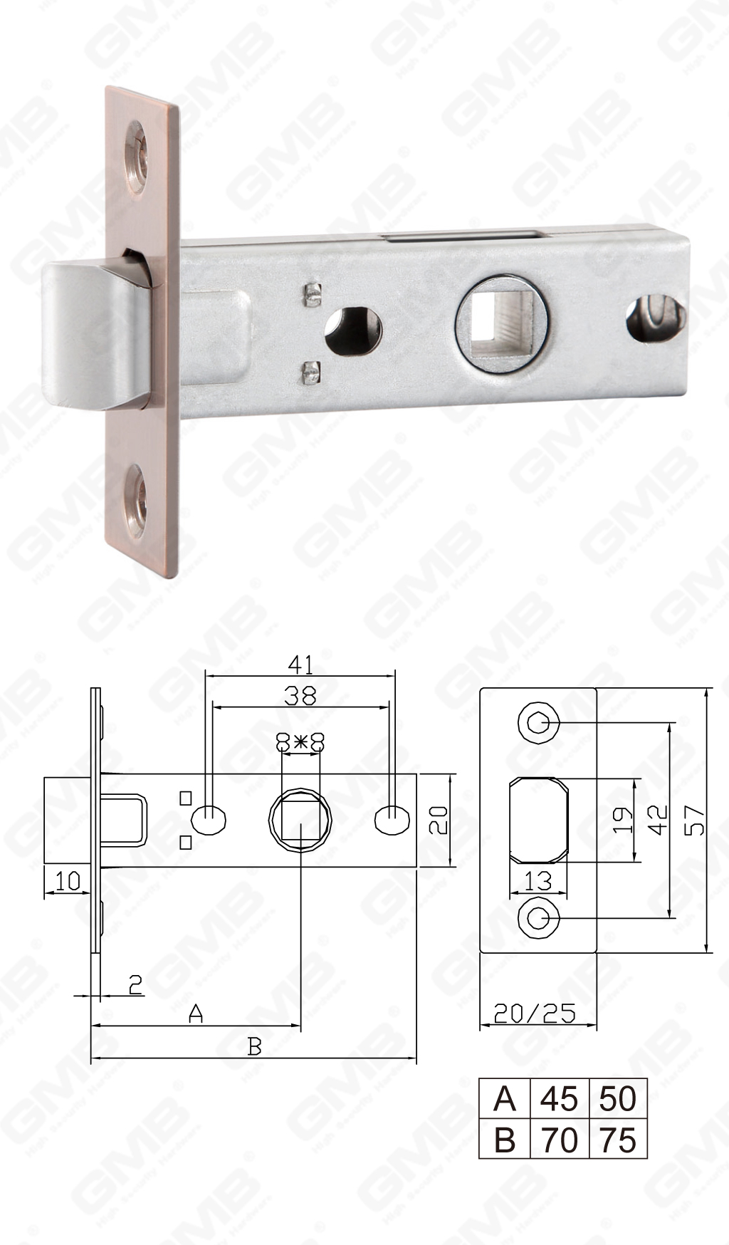 Serrure de porte de haute qualit&eacute; avec loquet tubulaire et p&ecirc;ne dormant
