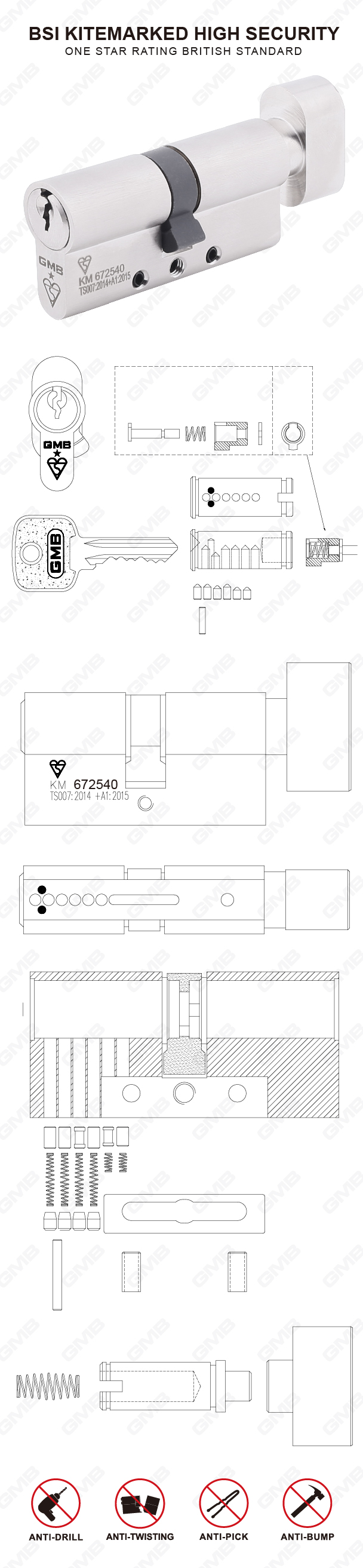 04 Cylindre haute s&eacute;curit&eacute; BSI_672540 avec bouton tournant 