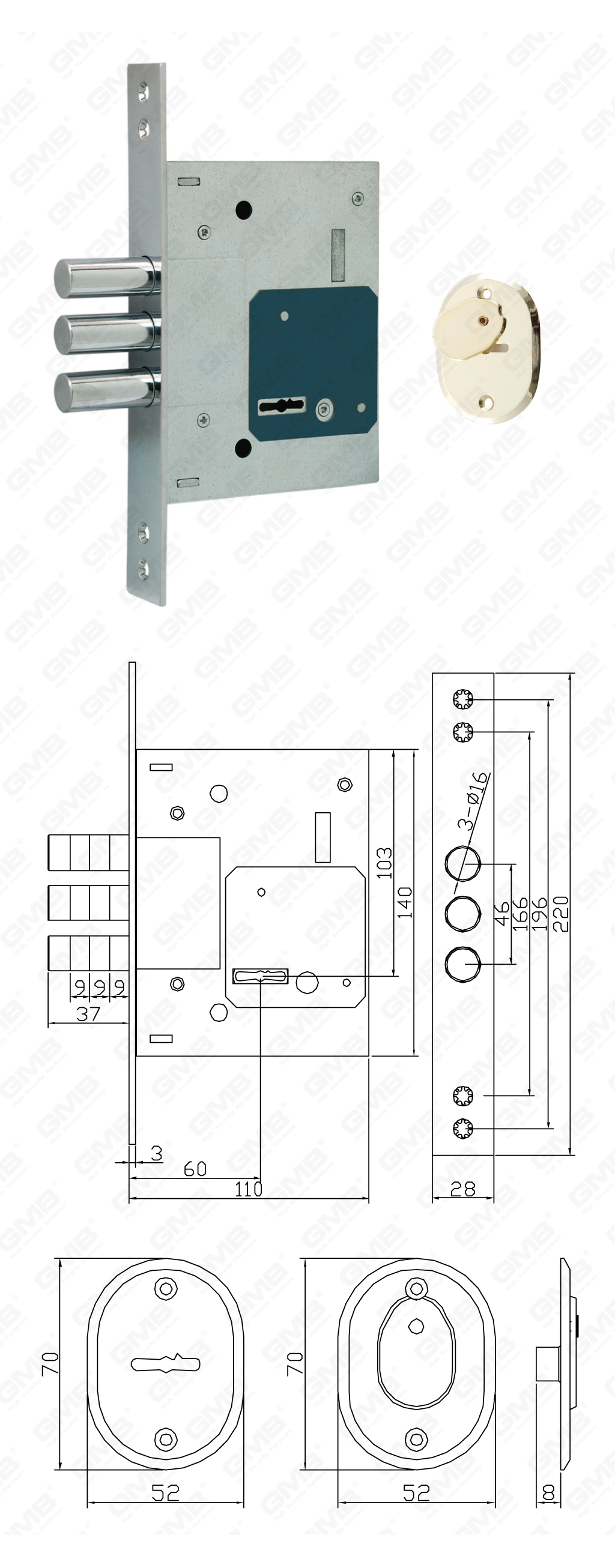 01 Haute S&eacute;curit&eacute; Mortise Lock_257L-30