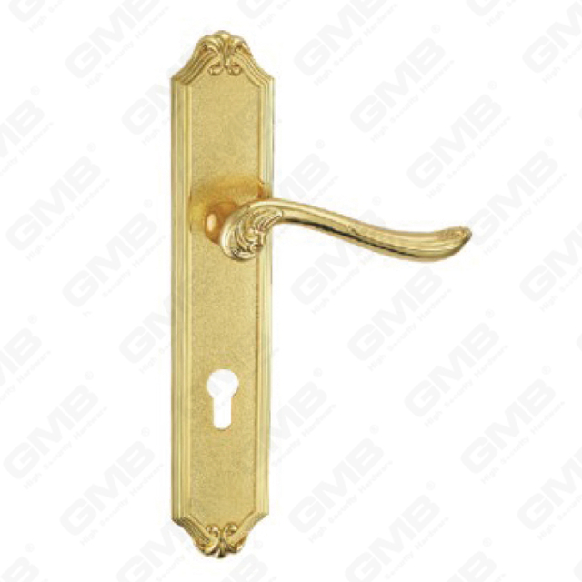 Poignée de porte Poignée de quincaillerie de porte en bois Serrure de poignée de porte sur plaque pour serrure à mortaise par poignée de plaque de porte en alliage de zinc ou en acier (ZL903-Z78-GPB)