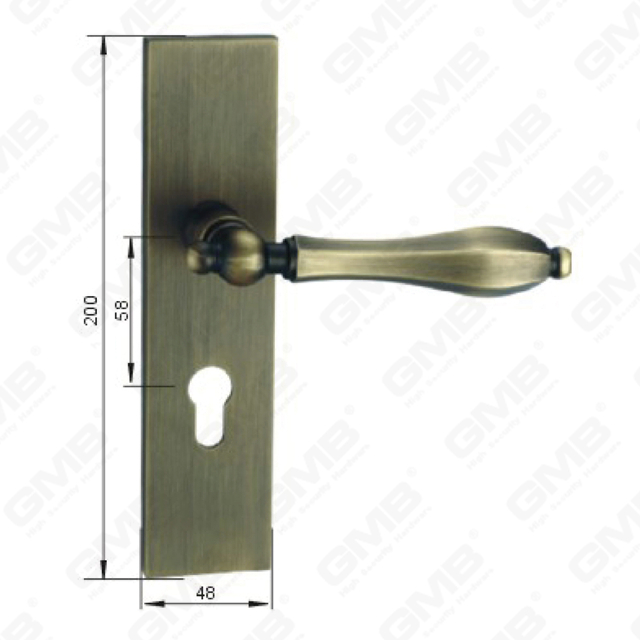 Poignée de porte Poignée de quincaillerie de porte en bois Serrure de poignée de porte sur plaque pour serrure à mortaise par poignée de plaque de porte en alliage de zinc ou en acier (ZM581-E02-DAB)