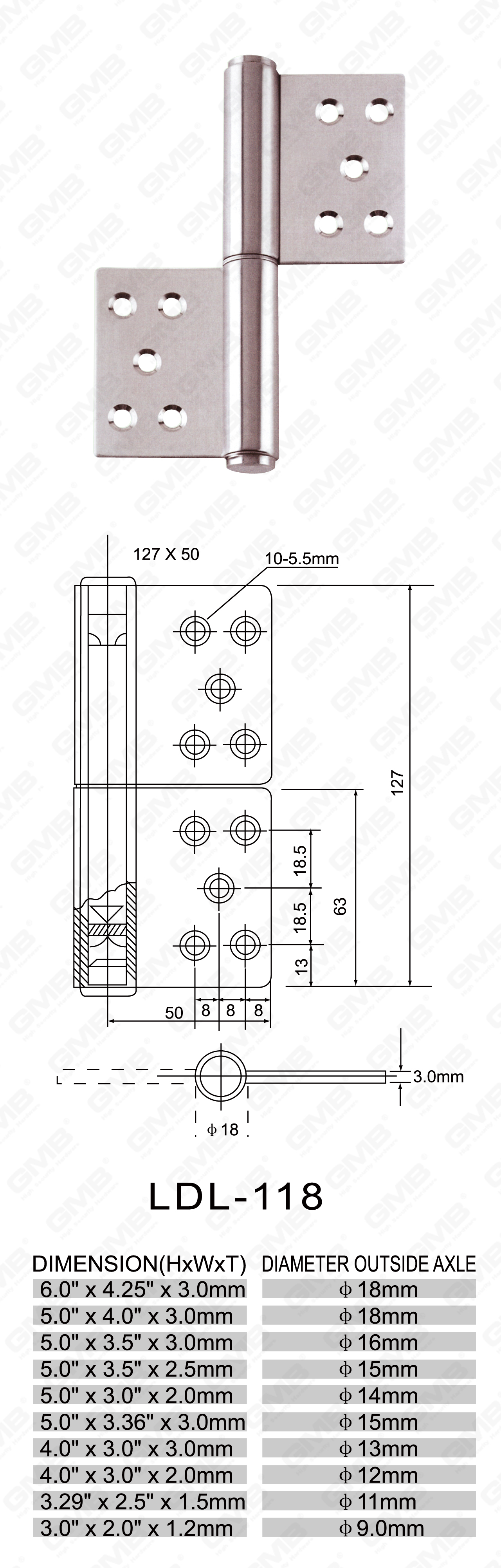 Charni&egrave;re en acier inoxydable Series_LDL-118-47