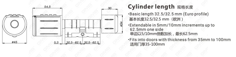 Vates multiples de haute sécurité IP66 Mot de passe digital Mot de passe digital sans clé WiFi Digital Rajusté Profil TUYA / TT App Smart Electronic Door Lock Cylinder (5D01)