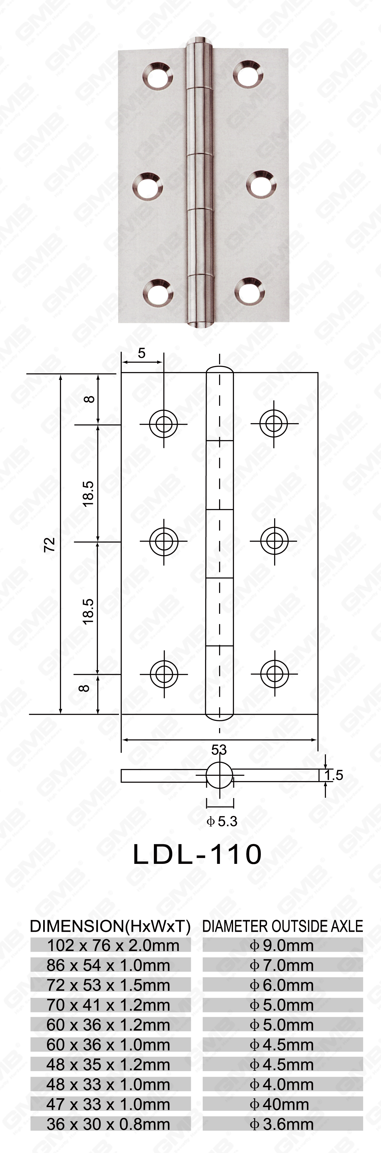 Charni&egrave;re en acier inoxydable Series_LDL-110-29