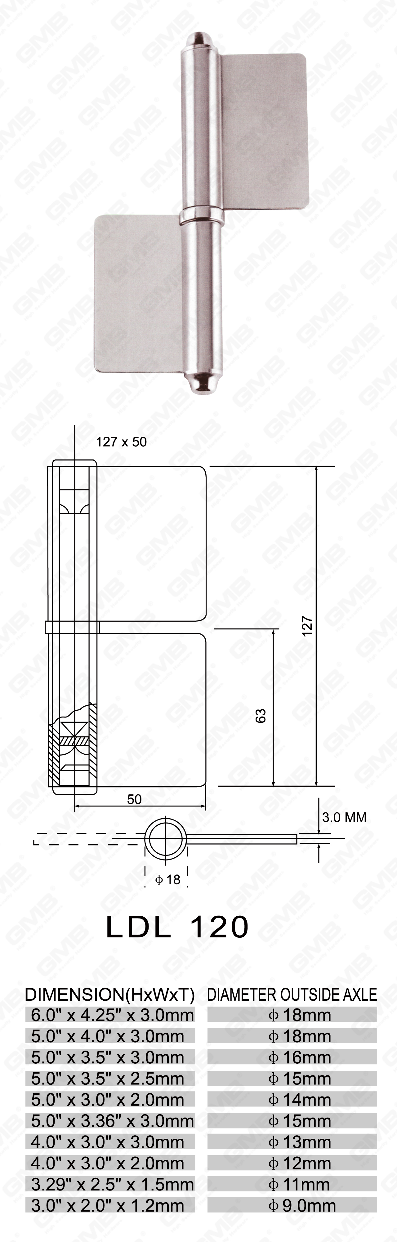 Charni&egrave;re en acier inoxydable Series_LDL-120-51