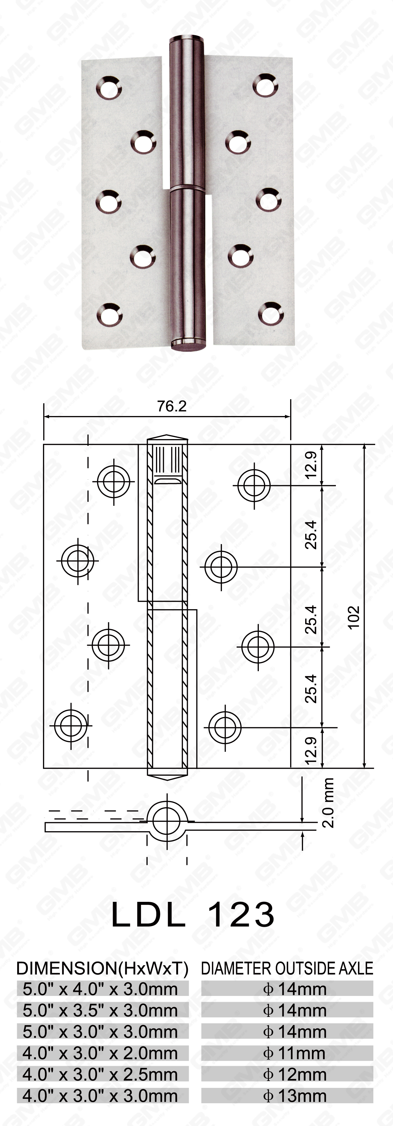 Charni&egrave;re en acier inoxydable Series_LDL-123-57