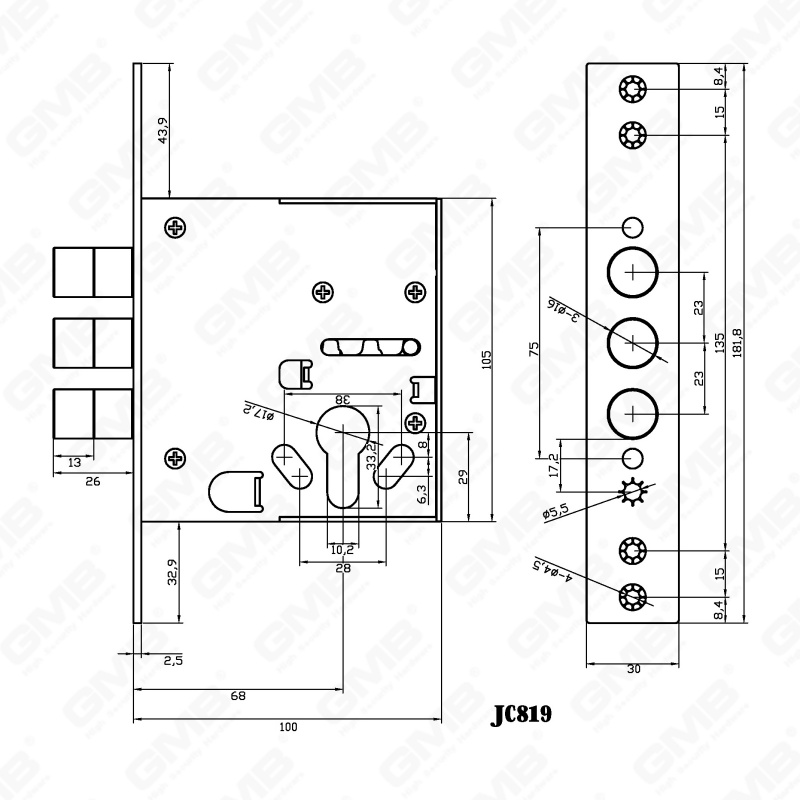 Serrure de porte de haute sécurité, corps de serrure robuste, serrure de porte extérieure à mortaise (819)