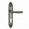 Poignée de porte Poignée de quincaillerie de porte en bois Poignée de porte sur plaque pour serrure à mortaise par poignée de plaque de porte en alliage de zinc ou en acier (L861-E08-AB)