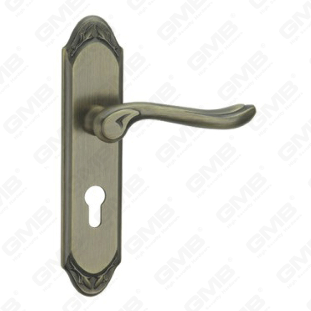 Poignée de porte Poignée de quincaillerie de porte en bois Poignée de porte sur plaque pour serrure à mortaise par poignée de plaque de porte en alliage de zinc ou en acier (CM577-C100-DAB)