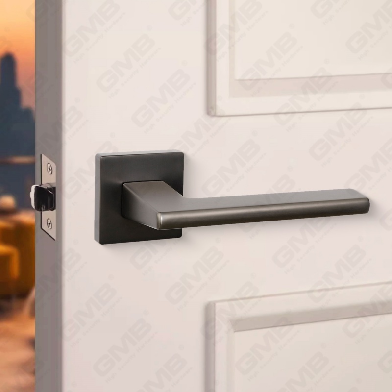 Poignée de serrure de porte fendue en alliage de zinc solide et moderne sur rosace carrée (Z072508)