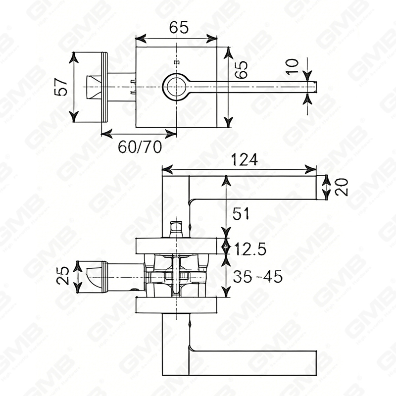 ANSI UL Standard en alliage de zinc/aluminium serrure de porte intérieure tubulaire commerciale cylindrique poignée de sécurité serrure à levier (9172)
