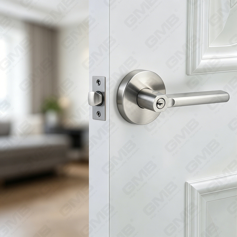 Série de serrures de porte à levier tubulaire robuste, serrure de poignée de porte d'entrée à rosace ronde en alliage de zinc (B2022)