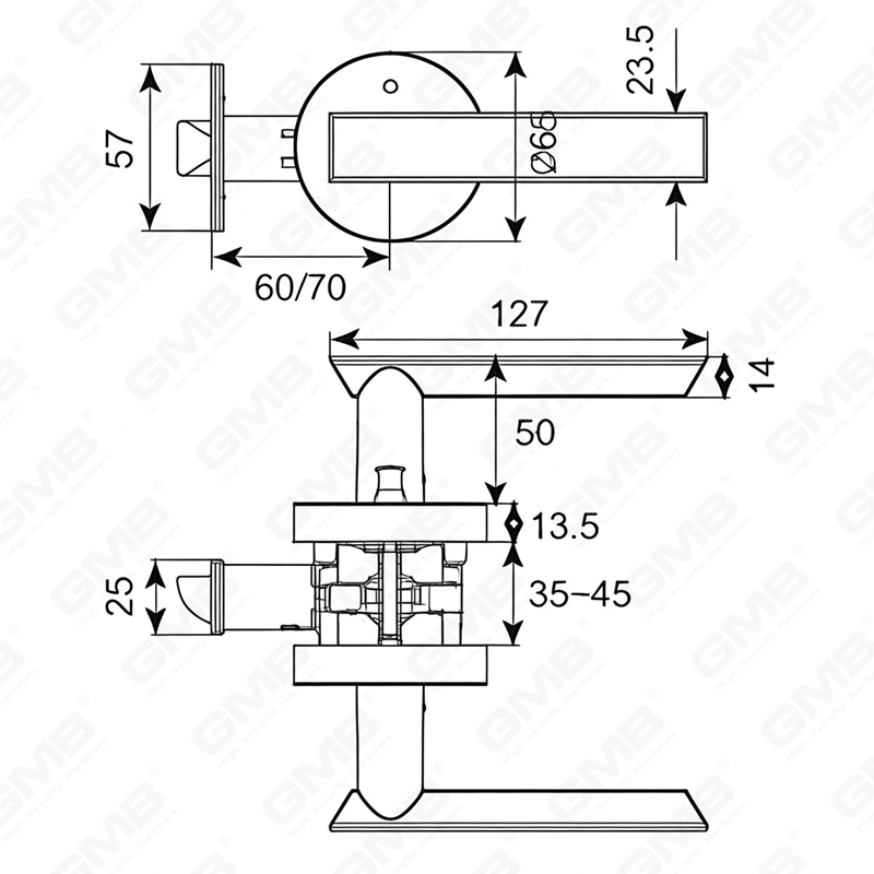 ANSI UL Standard en alliage de zinc/aluminium serrure de porte intérieure tubulaire commerciale cylindrique poignée de sécurité serrure à levier (9169)