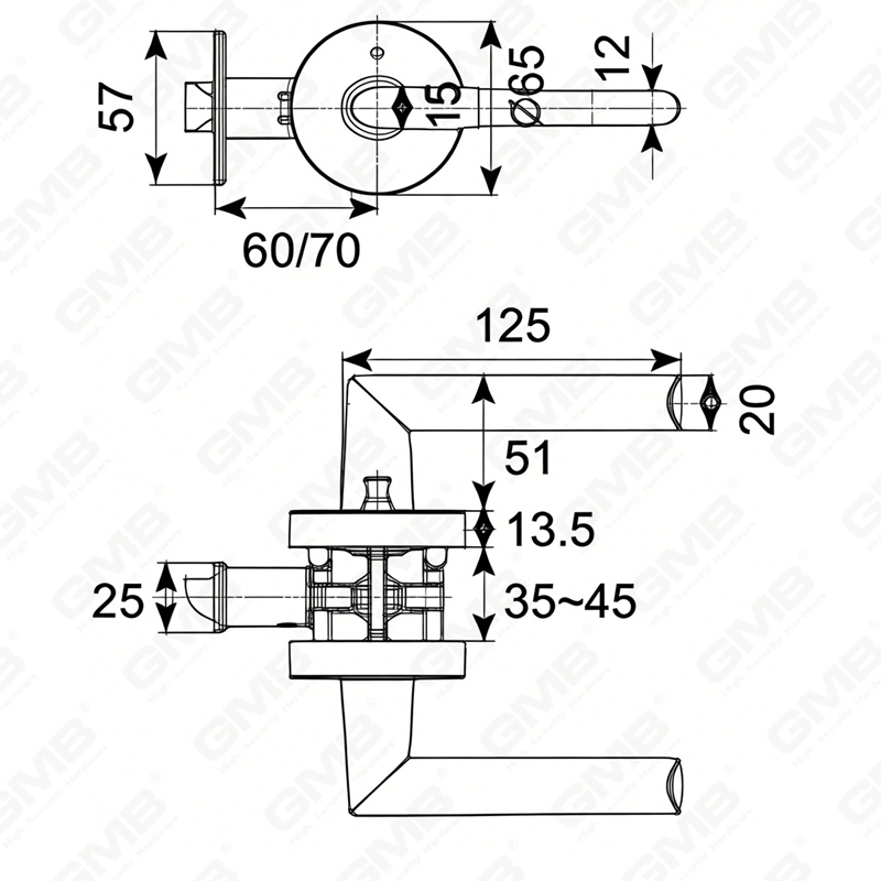 ANSI UL Standard en alliage de zinc/aluminium serrure de porte intérieure tubulaire commerciale cylindrique poignée de sécurité serrure à levier (9182)