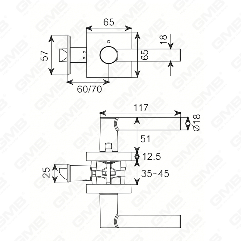 ANSI UL Standard en alliage de zinc/aluminium serrure de porte intérieure tubulaire commerciale cylindrique poignée de sécurité serrure à levier (9167)