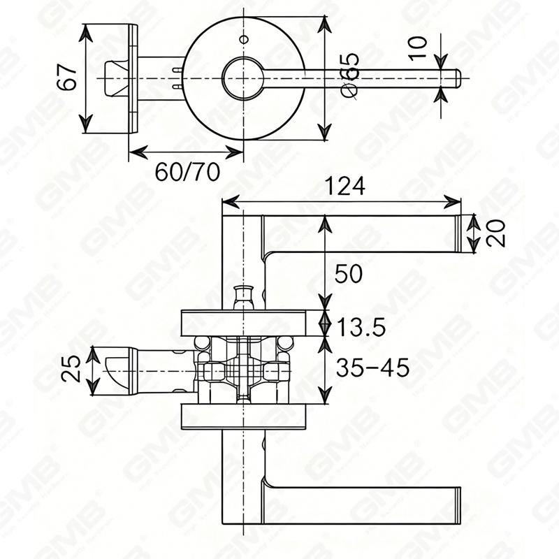 ANSI UL Standard en alliage de zinc/aluminium serrure de porte intérieure tubulaire commerciale cylindrique poignée de sécurité serrure à levier (9172)