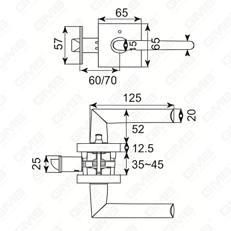 ANSI UL Standard en alliage de zinc/aluminium serrure de porte intérieure tubulaire commerciale cylindrique poignée de sécurité serrure à levier (9182)