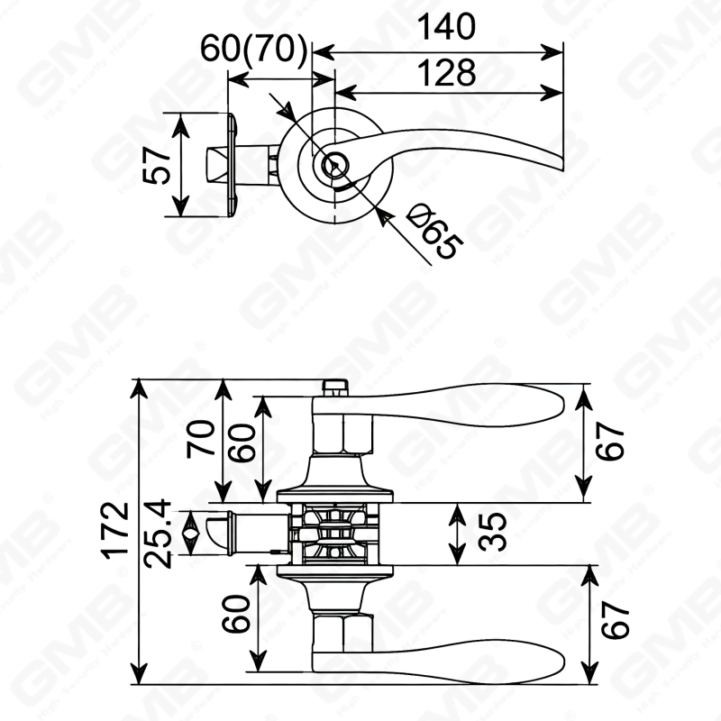 Serrure à levier à poignée cylindrique commerciale tubulaire à bouton-poussoir en alliage de zinc en alliage de zinc standard ANSI UL (8006)