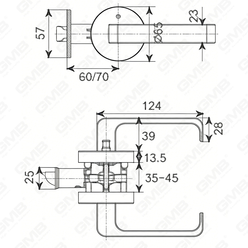 ANSI UL Standard en alliage de zinc/aluminium serrure de porte intérieure tubulaire commerciale cylindrique poignée de sécurité serrure à levier (9166)