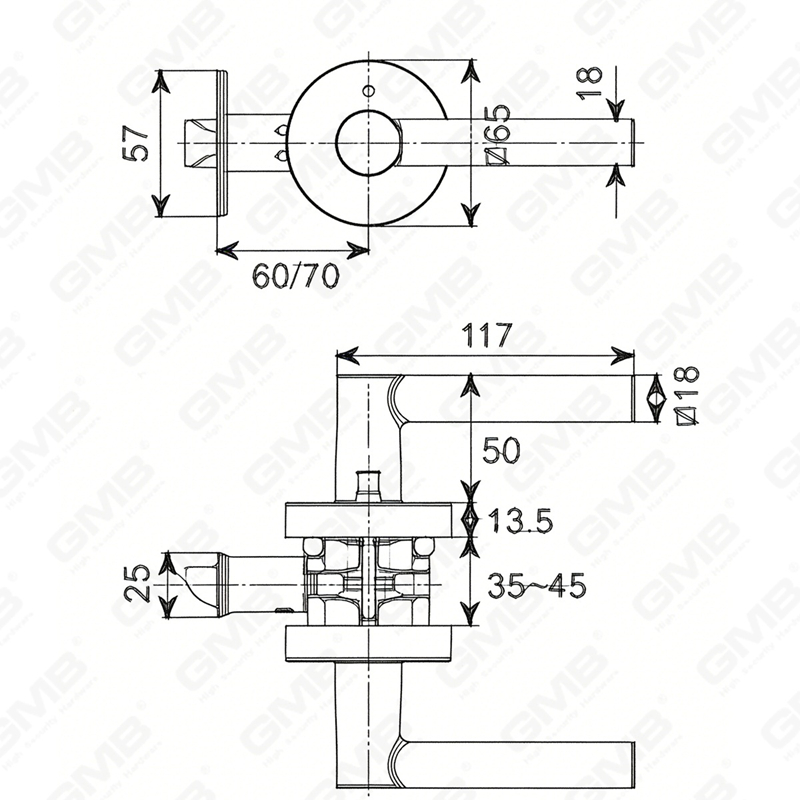 ANSI UL Standard en alliage de zinc/aluminium serrure de porte intérieure tubulaire commerciale cylindrique poignée de sécurité serrure à levier (9167)