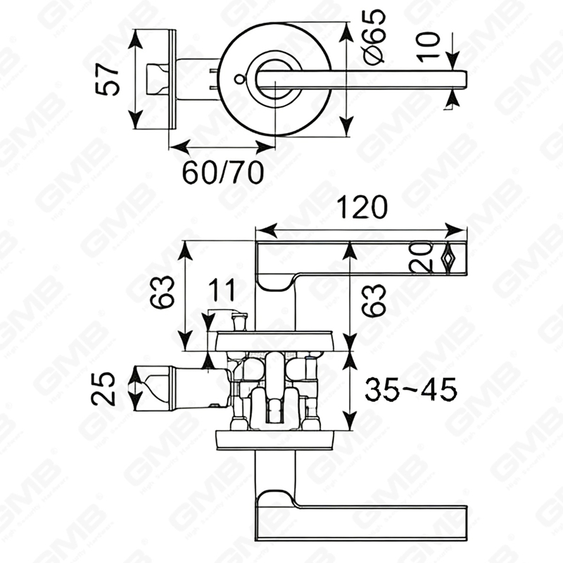 ANSI UL Standard en alliage de zinc/aluminium serrure de porte intérieure tubulaire commerciale cylindrique poignée de sécurité serrure à levier (9270)