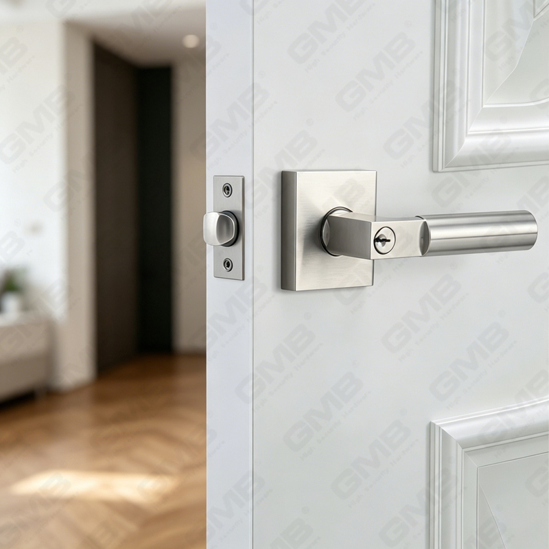 Série de serrures de porte à levier tubulaire robuste, serrure de poignée de porte d'entrée à rosace carrée en alliage de zinc (A2021)
